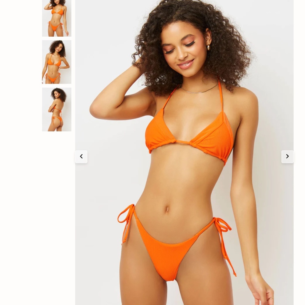 Frankies Bikinis Sky Triangle Rib Knit Bikini Top Neon Orange -XS- New With Tags